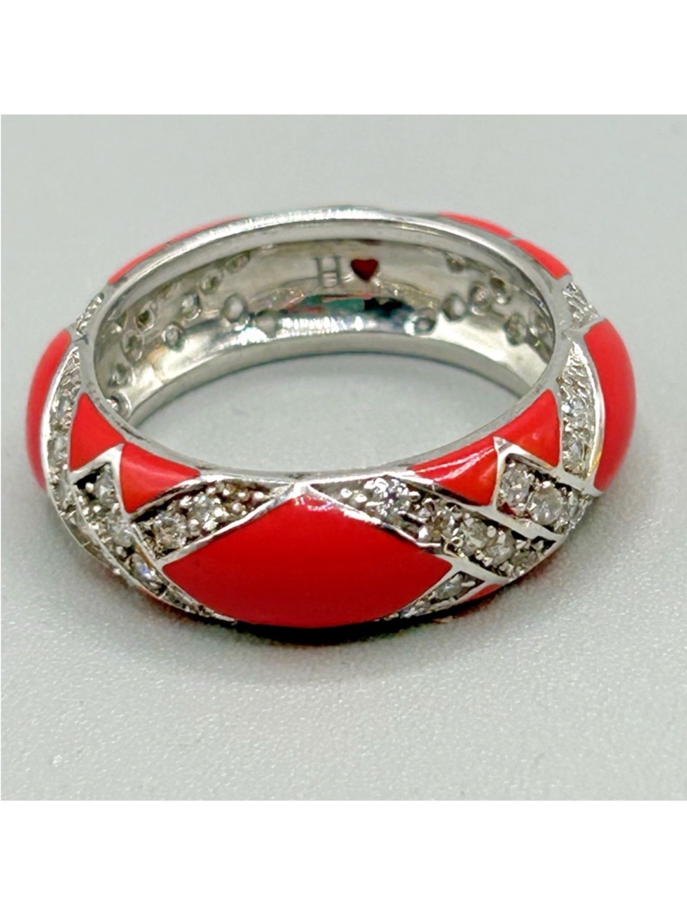 Hidalgo Sterling Silver CZ Red Enamel Band Ring with a Beautiful Design Sz 8.25